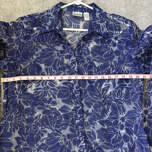 Chico's Blue Rayon Linen Blend Floral Sheer Blouse size 2(L/XL) - Picture 5 of 6